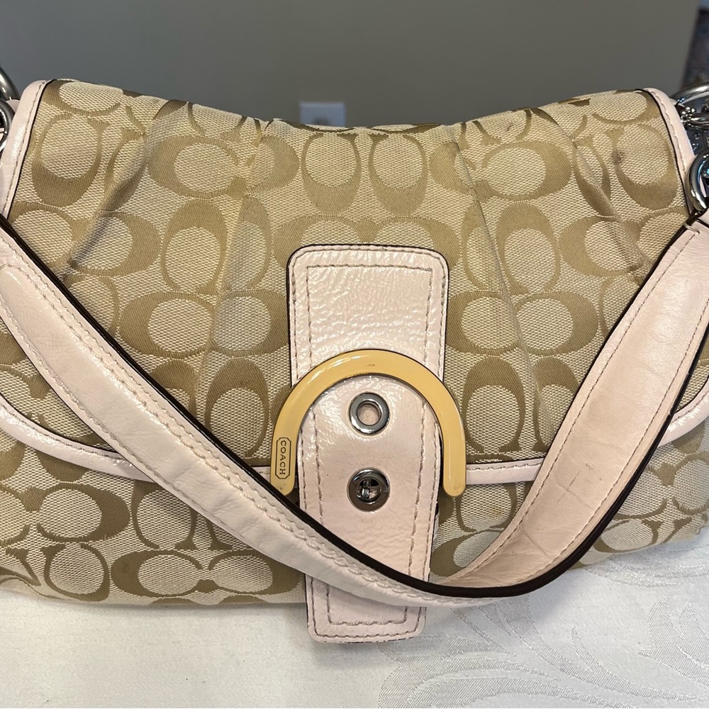 NEW COACH PINK SOHO FLAP SIGNATURE HANDBAG F17093